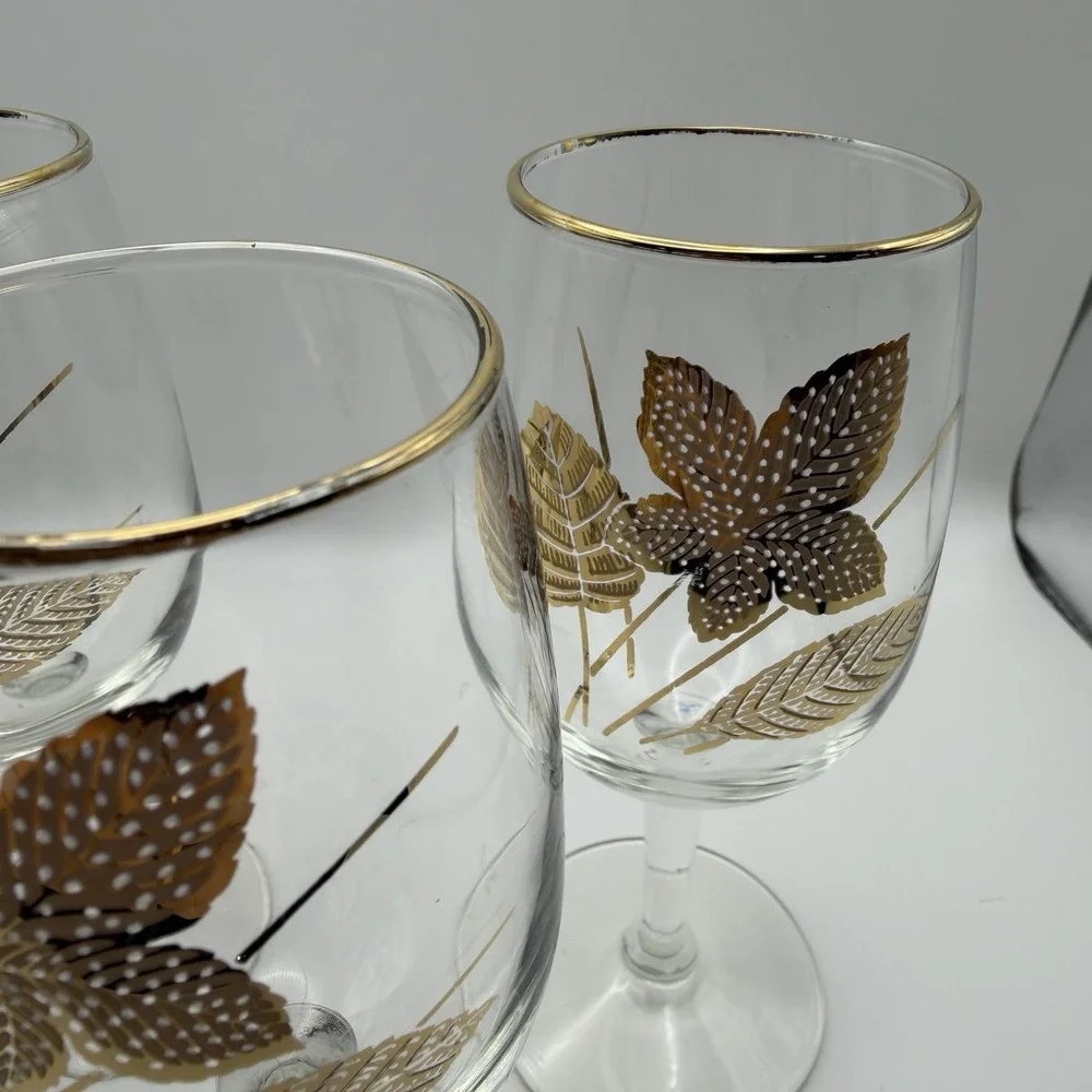 Vintage Libbey 22K Gold Trim Brandy Snifters‎ Gold Leaf 4 Wine Glasses 6oz MCM